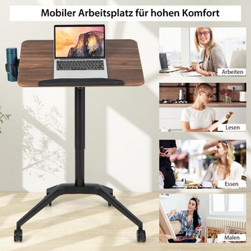 COSTWAY Laptoptisch, mit Rollen&Getränkehalter, höhenverstellbar 74-107cm