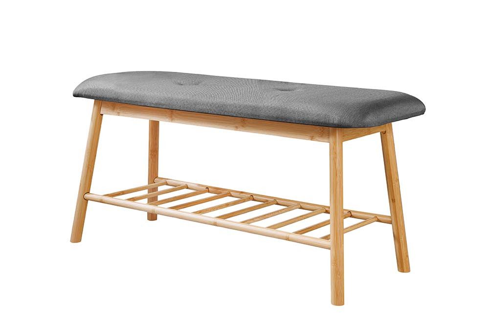 riess-ambiente Schuhbank ZEN-BO 90cm natur/grau - Bambus, FSC, Regal, Sitzbank, mit Stauraum (Einzelartikel, 1-St), Gepolsterte Garderobenbank aus Massivholz - ideal für Eingangsbereich
