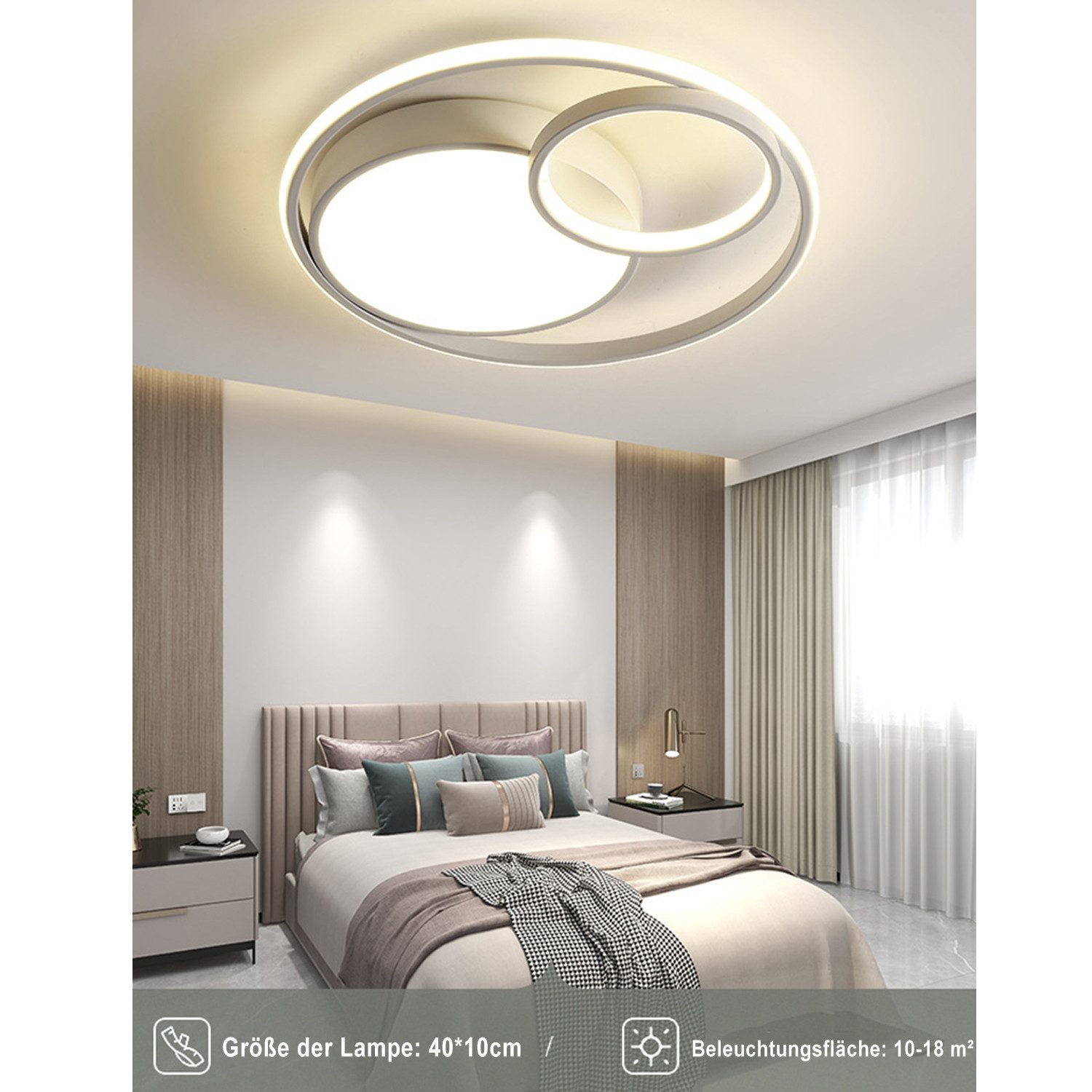ibettertec Deckenleuchten LED Deckenlampe Ø40cm,Dimmbar mit Fernbedienung LED fest integriert, 48W 3000-6500k, Weiß, Modern Runde Wohnzimmer Schlafzimmer Arbeitszimmer Esszimmer Dekoration Lampen, Wohnzimmer-Leuchte
