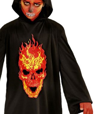 Karneval-Klamotten Teufel-Kostüm Gewand Kinder schwarz mit Aufdruck Teufel, Kinderkostüm Kapuzenumhang Halloween ohne Maske