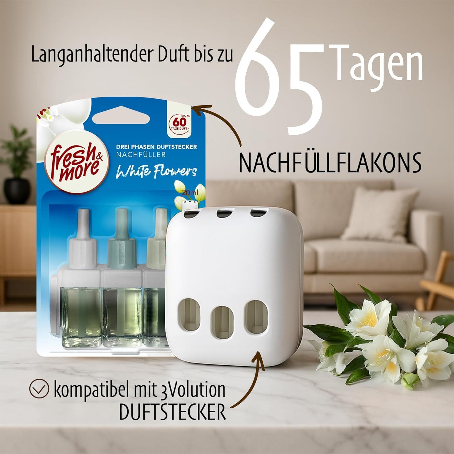 fresh & more Raumduft 3-Phasen (Nachfüllflakons, 6-St., Kompatibel Mit 3Volution Duftstecker)