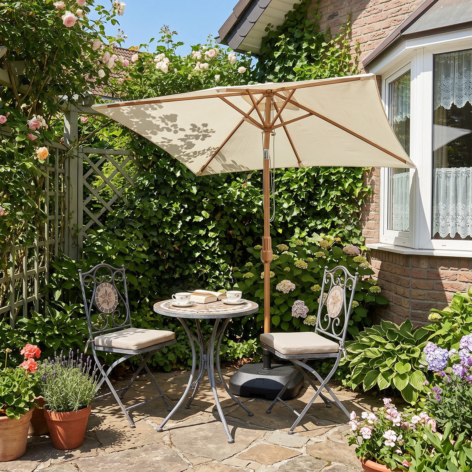 Sekey Sonnenschirm 200 x 150 cm Holzoptik Balkonschirm Rechteckig Wasserdicht, Knickbar, LxB: 200x150 cm, Sonnenschirm für Balkon Knickbar, Wasserdicht, UPF 50+