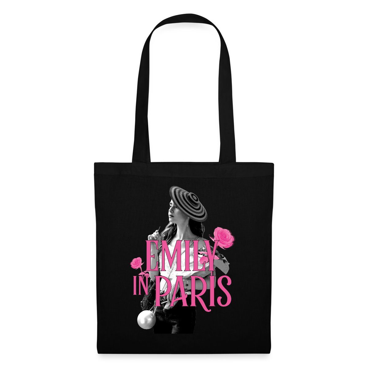 Spreadshirt Henkeltasche Emily In Paris Emily Logo Mit Rosen Stoffbeutel (1-tlg)