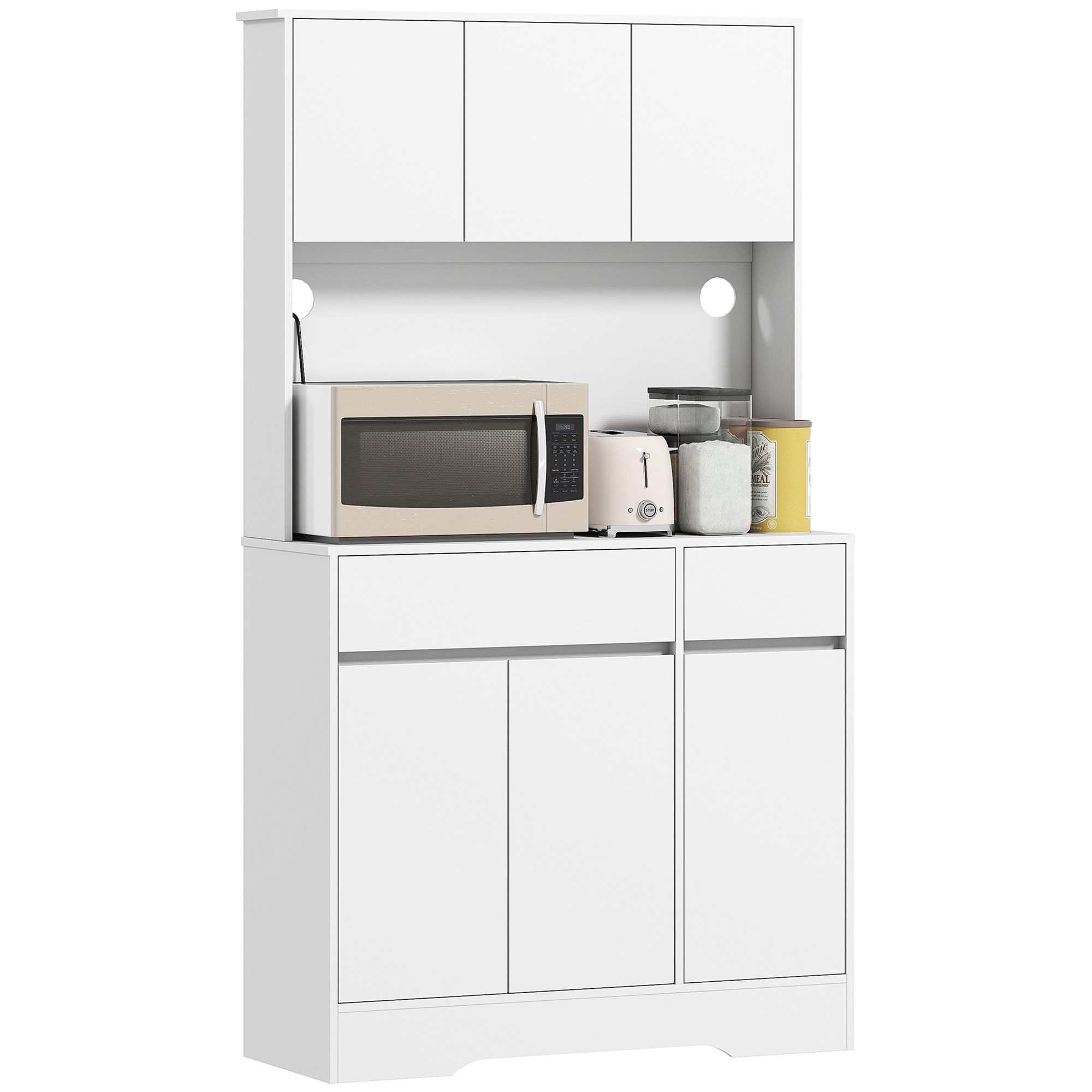 HOMCOM Küchenbuffet Buffetschrank mit Arbeitsplatte, Verstellbaren Einlegeböden, Kabelloch (Mikrowellenschrank, 1-St., Hochschrank) mit Modernem Design, Weiß