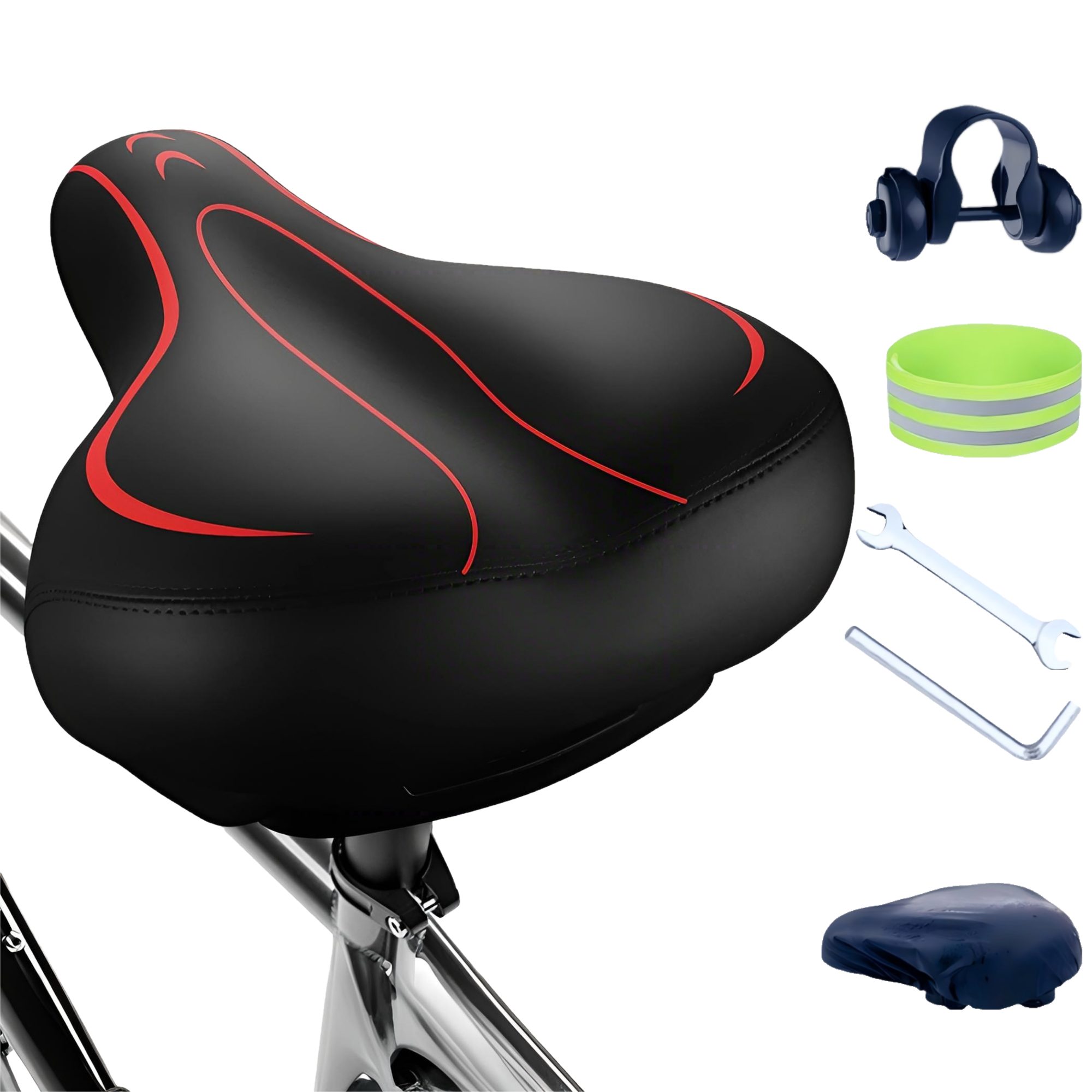 Toomoke Fahrradsattel Ergonomisch, Reflexstreifen, Universal-Adapter, E-Bike/MTB,Universal (Universeller Ersatzsattel für Heimtrainer, MTB, E-Bike, Cityrad & Rennrad,Atmungsaktiv,mit Werkzeug, Mit wasserdichter Abdeckung), Wasserdicht Leder,mit überzug &
