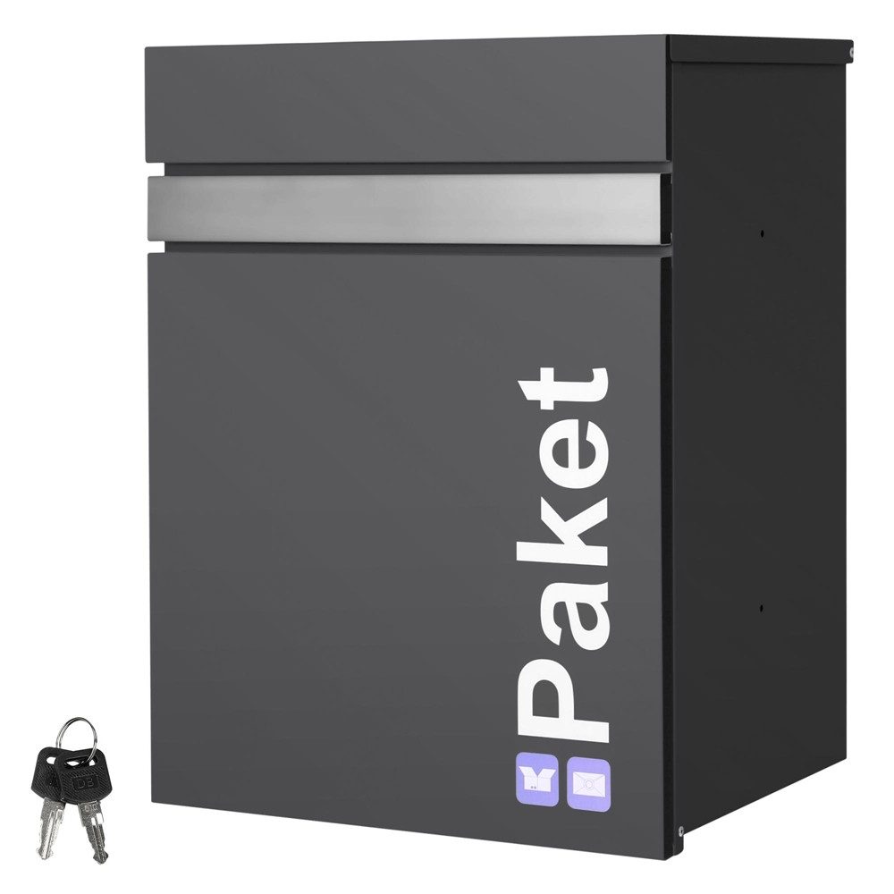 ML-DESIGN Paketbriefkasten Paketbriefbox mit Rückholsperre aus verzinktem Stahl, Briefkasten, Anthrazit-Silber Paketbox Postkasten Wandmontage/freistehend