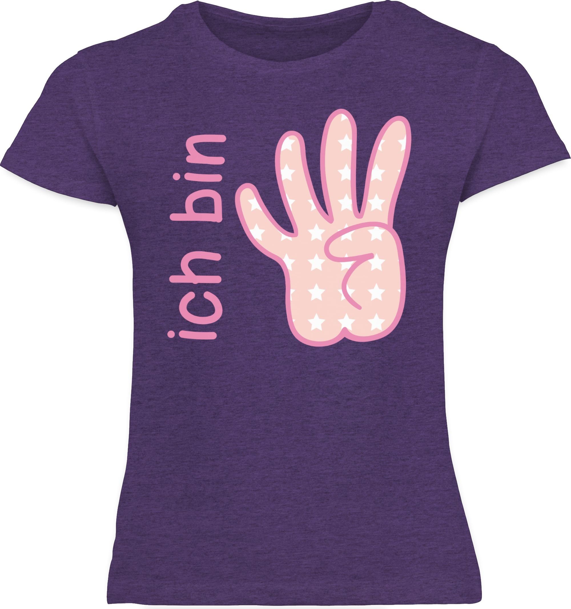 Shirtracer T-Shirt Ich bin vier Meliert 4. rosa 2 Geburtstag Zeichensprache Lila
