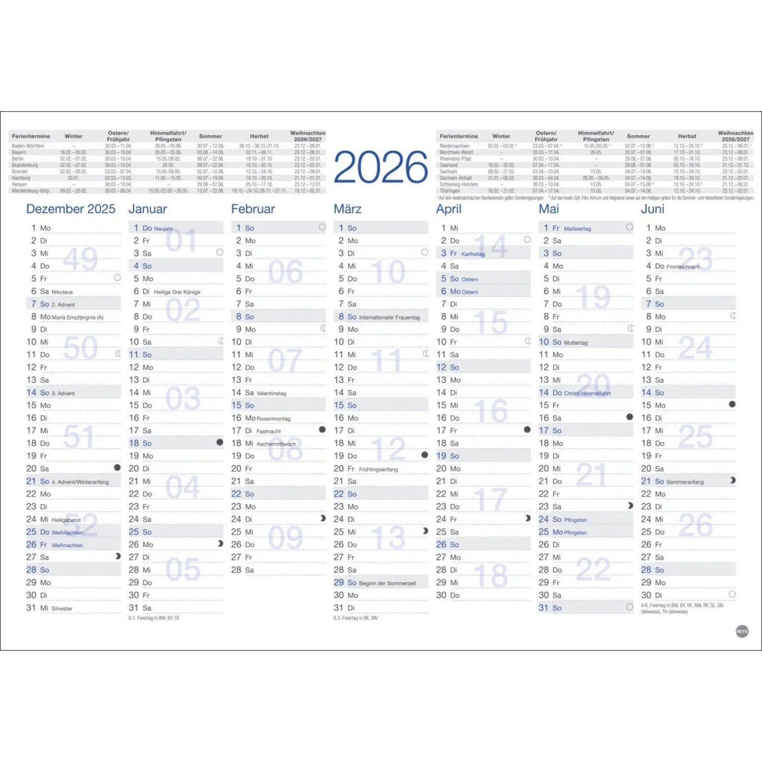 HEYE Wandkalender Tafelkalender A4 2026