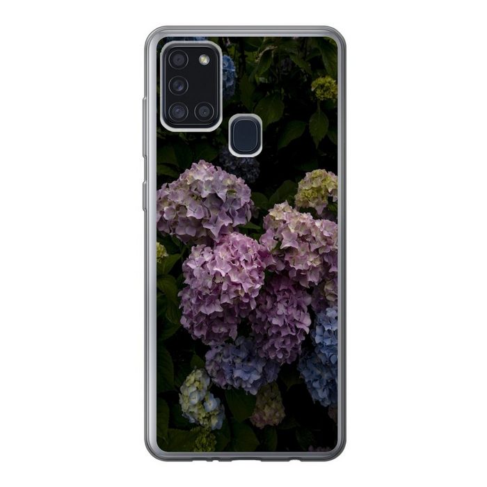 MuchoWow Handyhülle Blühende Hortensiensträucher im Garten Handyhülle Samsung Galaxy A21s Smartphone-Bumper Print Handy
