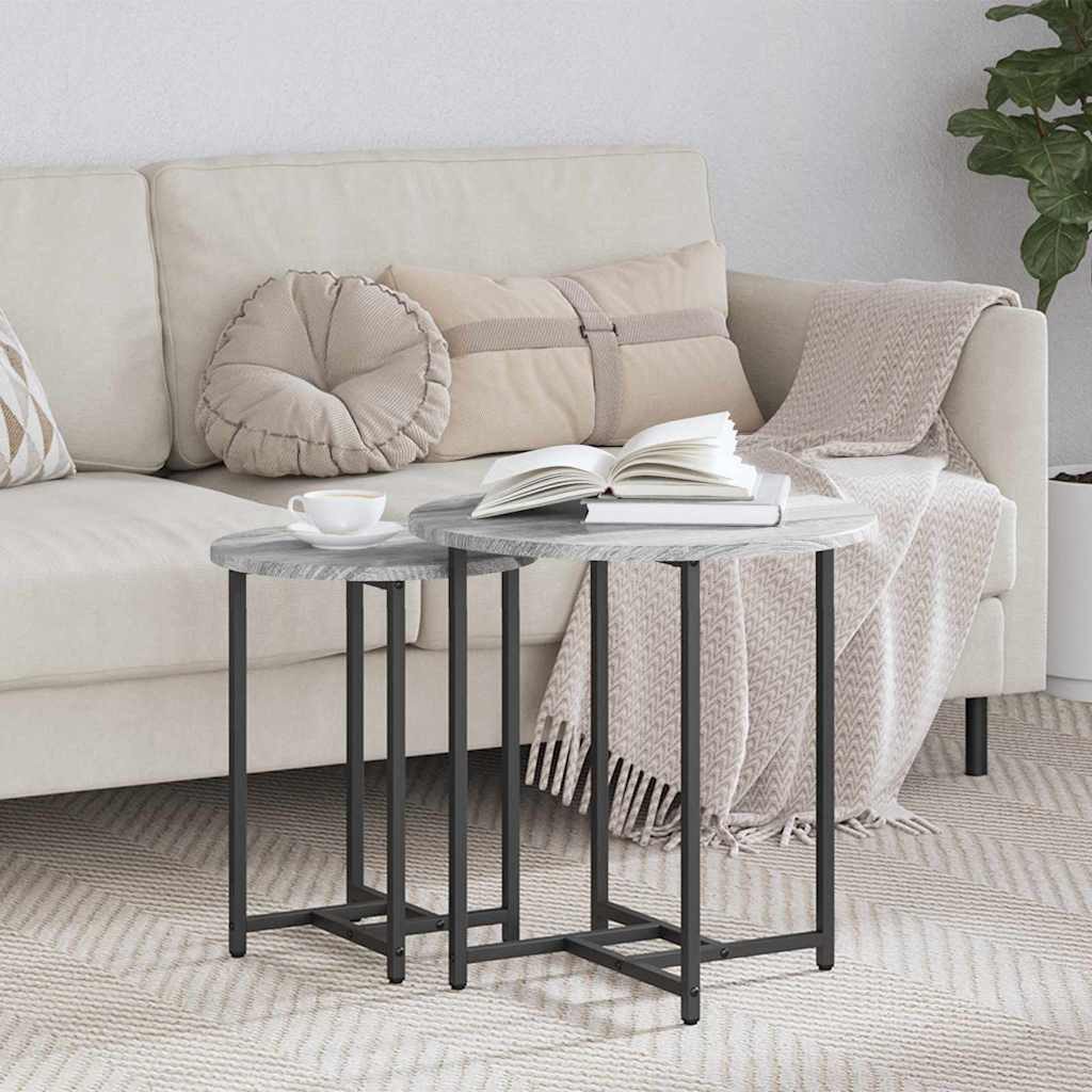 vidaXL Beistelltisch Beistelltisch-Set 2 stk. Grau Sonoma und Schwarz (2-St)