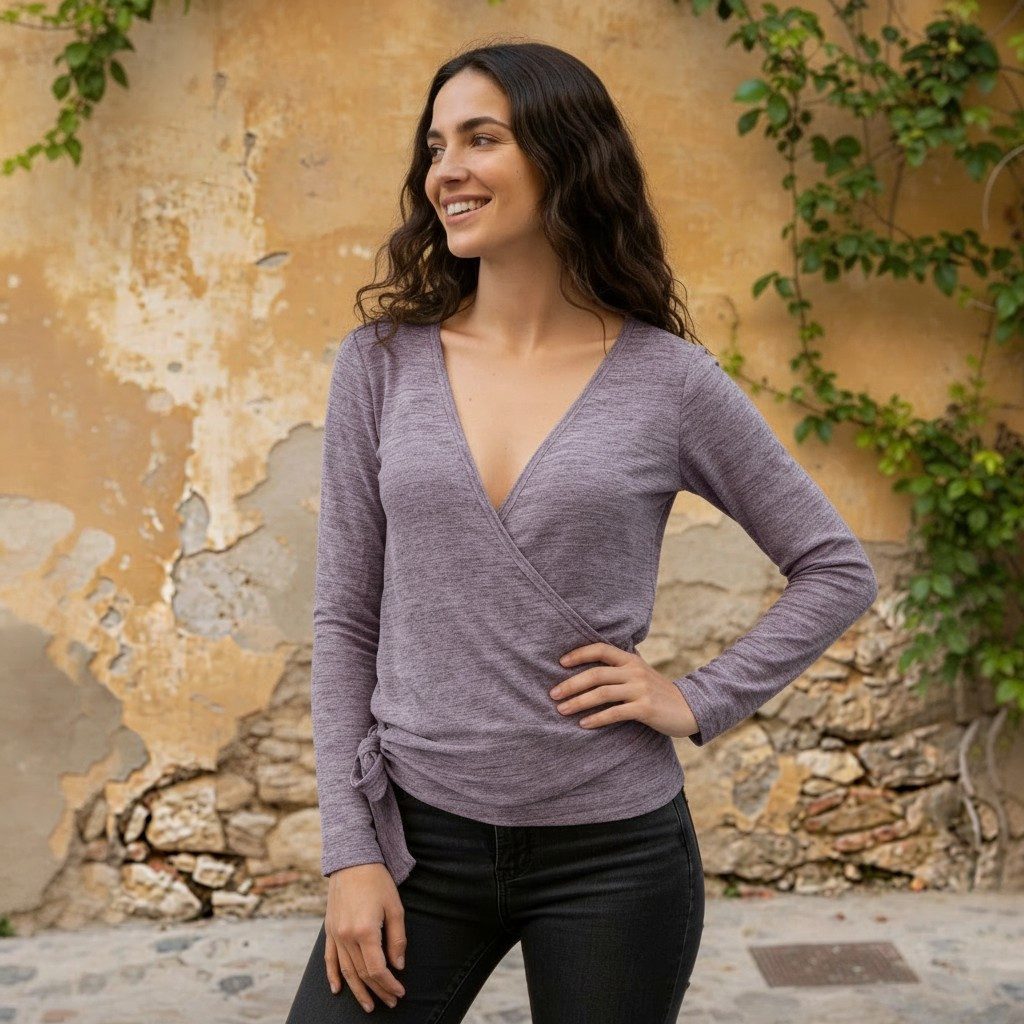 Guru-Shop Longsleeve Wickelshirt, Pullover, Wickeljacke, Yogashirt -.. alternative Bekleidung