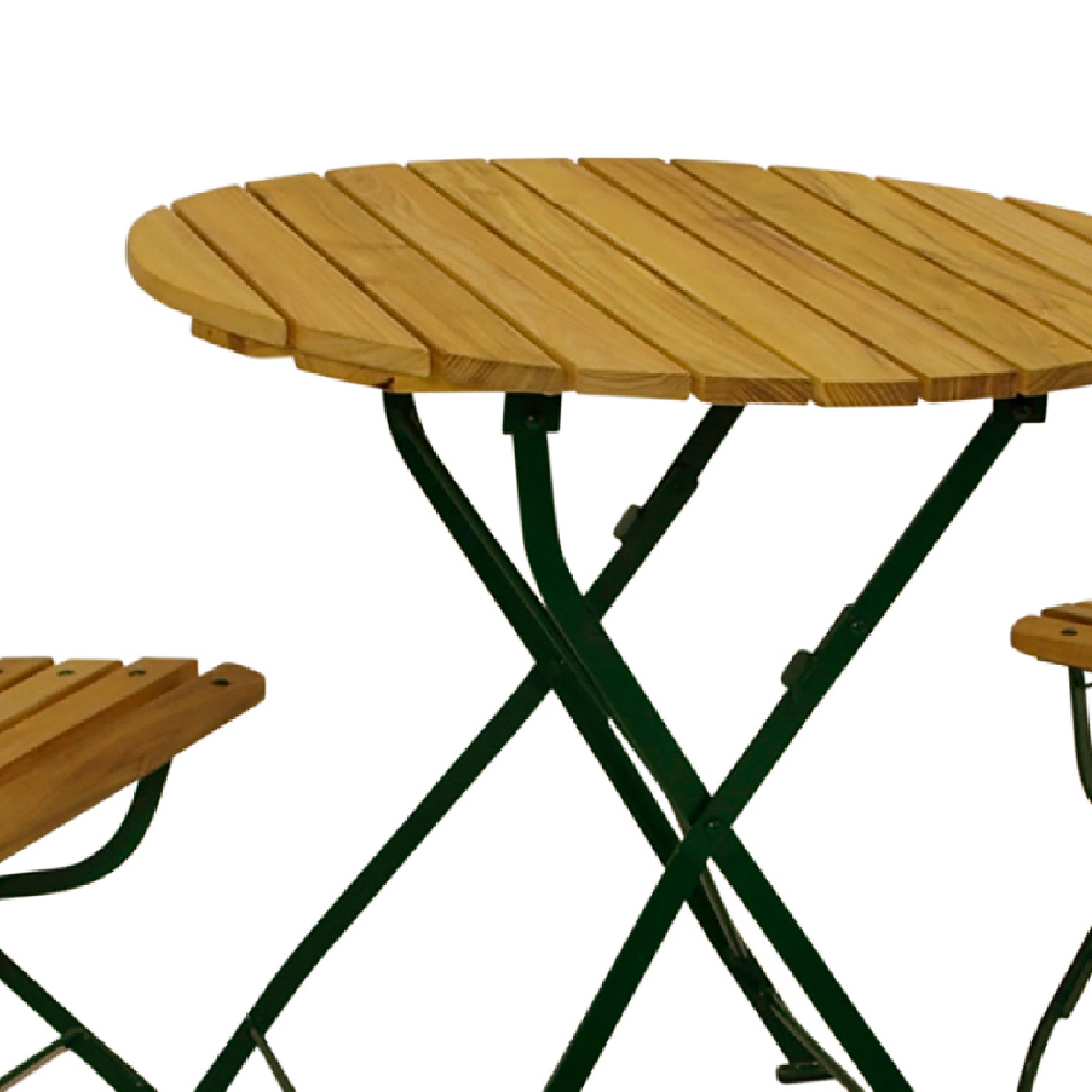 TPFGarden Sitzgruppe NEWCASTLE, (Gartenessgruppe 3-teilig - Gartenmöbel Set 2 Personen - Flachstahl, 3-tlg., Gartensitzgruppe Robinienholz - Bistrotisch Set mit 2 Stühlen - grün), (2x Stuhl, 1x Tisch 77cm rund)
