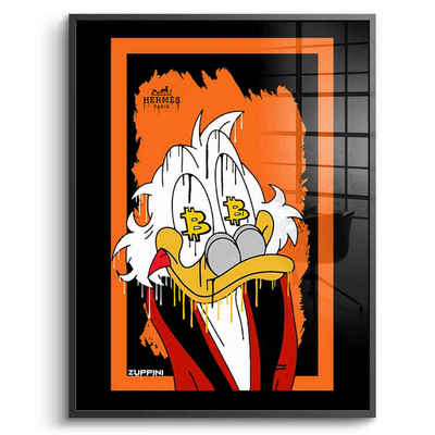 DOTCOMCANVAS® Acrylglasbild Bitcoin Scrooge - Acrylglas, Acrylglasbild Bitcoin Scrooge crypto Comic Cartoon orange Wandbild