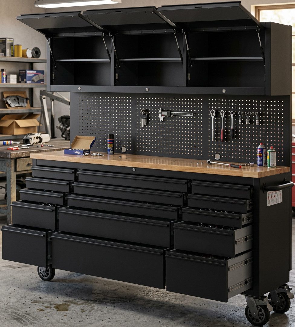 ONDIS24 Werkstattwagen Werkstatt-Set fahrbare Werkbank mit Lochwand und Werkzeugschränken, max. Traglast:700,00 kg