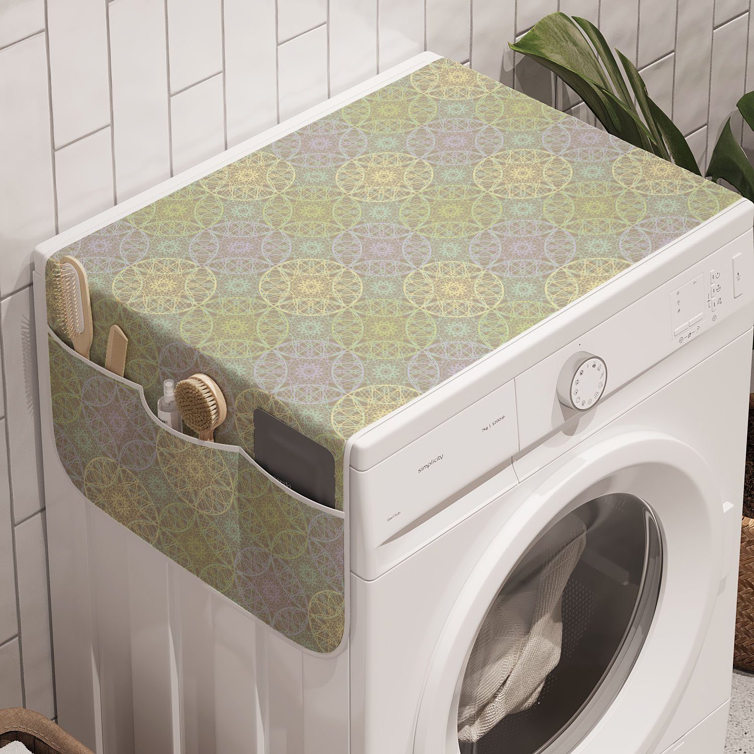 Abakuhaus Badorganizer Anti-Rutsch-Stoffabdeckung für Waschmaschine und Trockner, Mandala-Art-Free Spirit Pastell
