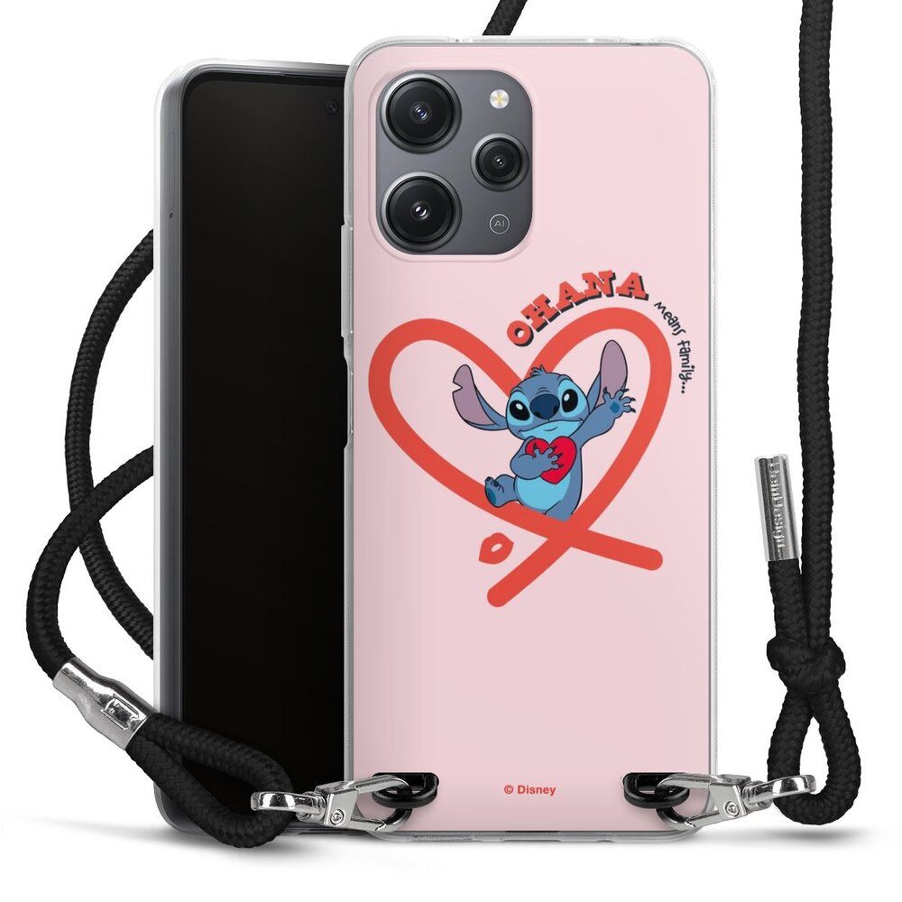 DeinDesign Handyhülle Lilo & Stitch Herz Disney Stitch Ohana Pink Heart, Xiaomi Redmi 12 Handykette Hülle mit Band Case zum Umhängen