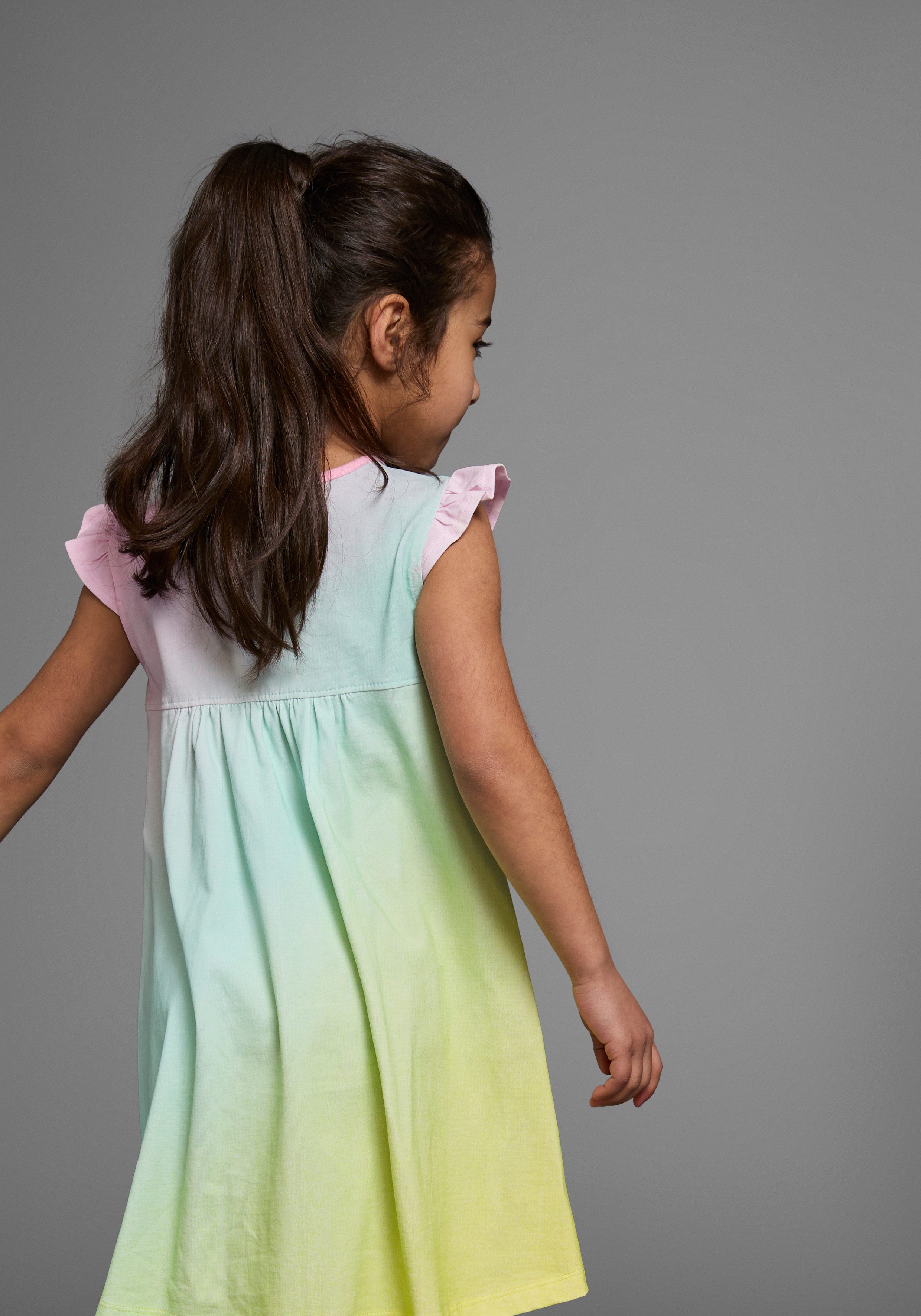 KIDSWORLD Jerseykleid in Regenbogenfarben kniefreie Länge, weit ausgestellter Schnitt, aus Baumwolle – Bild 3 von 5