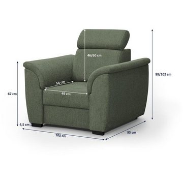 Beautysofa Relaxsessel Madera (modern Lounge Polstersessel mit Wellenfedern), stilvoll Sessel mit verstellbare Kopfstütze