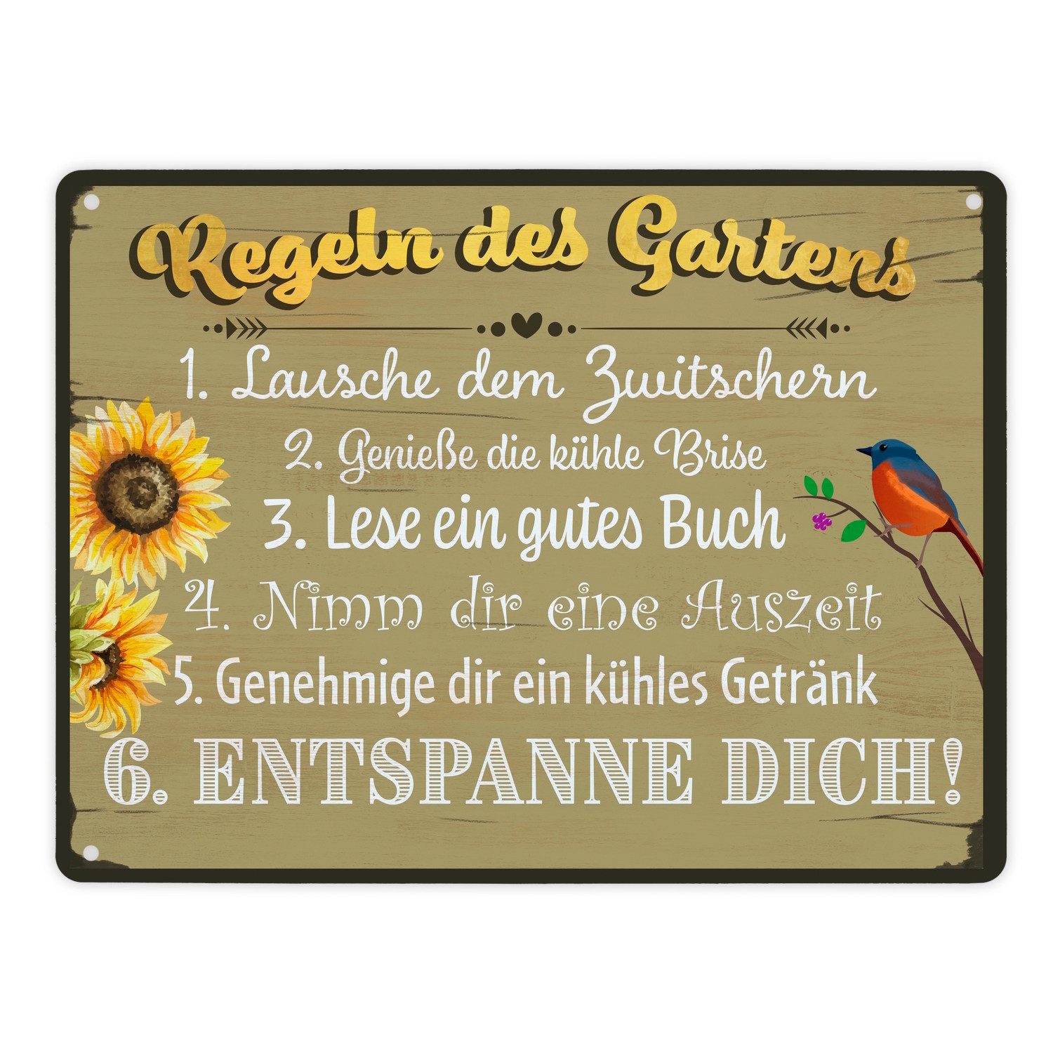 speecheese Metallschild Regeln des Gartens Metallschild im rustikalen Stil