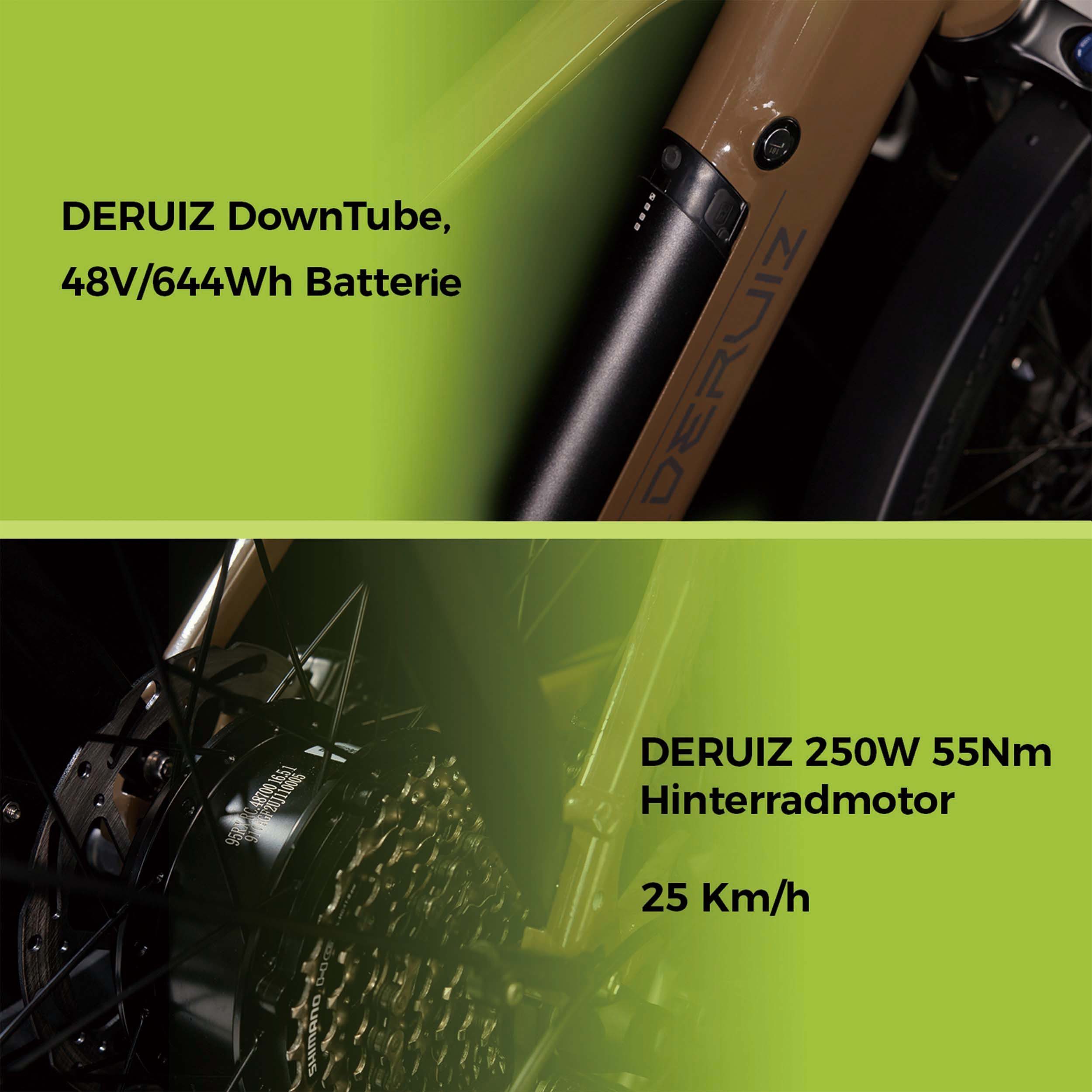 DERUIZ E-Bike Mountainbike E-bike MarbleSUV 27,5 Zoll mit Bluetooth für Damen und Herren, 8 Gang SHIMANO SHIMANO ACERA 11-32Z Schaltwerk, Kettenschaltung, Heckmotor, 644 Wh, (48V), Maximal 150 km Fahrleistung, Kraft und sportlichkeit