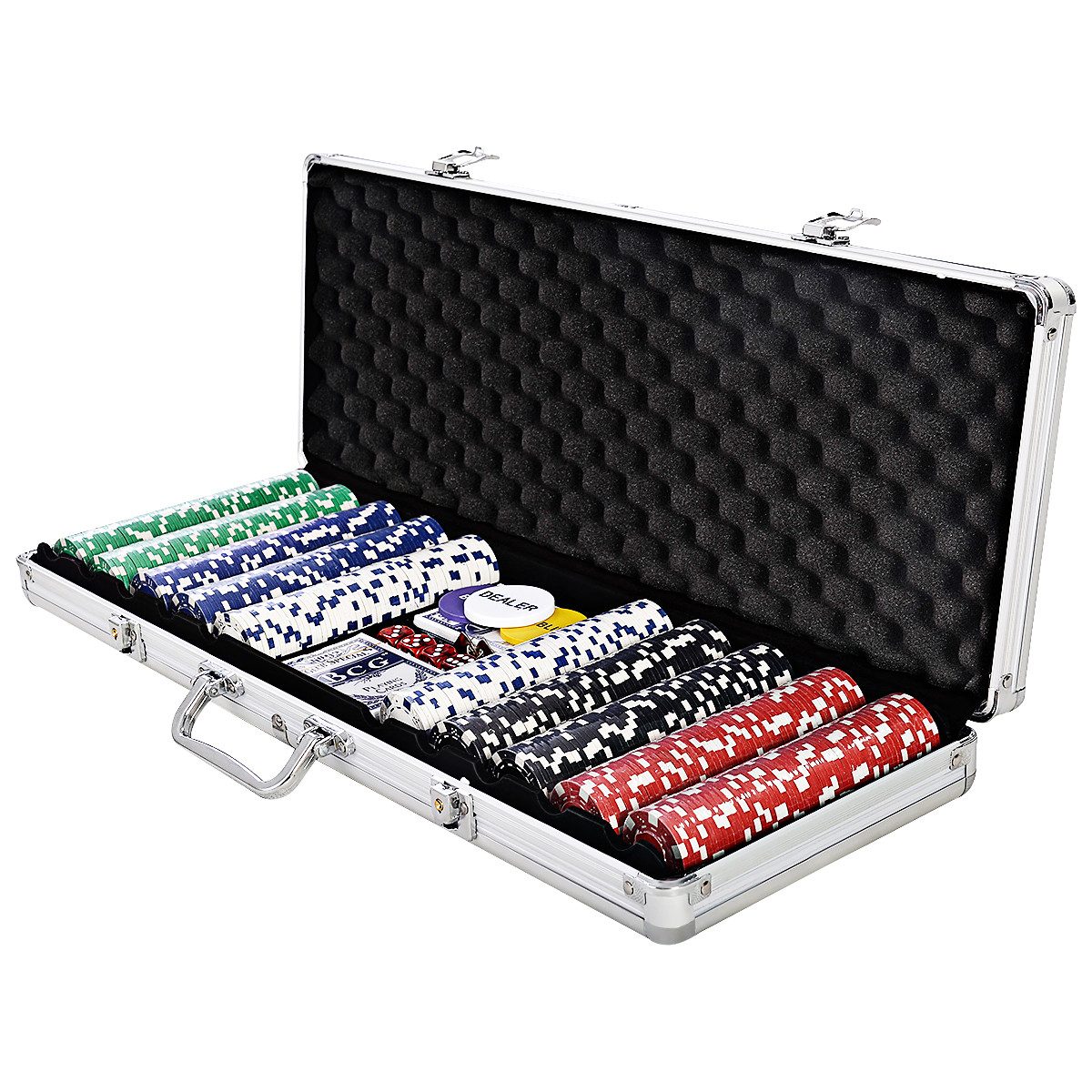 COSTWAY Spiel 500 Chips Pokerkoffer, Pokerset, mit Tuch