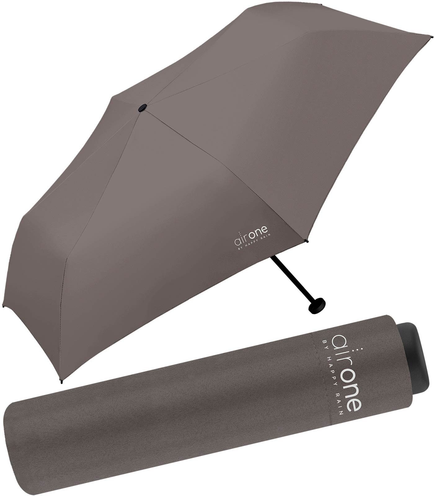 HAPPY RAIN Taschenregenschirm Air One - 99 Gramm Mini-Schirm superleicht, leichtester Minischirm - perfekt für Untewegs braun