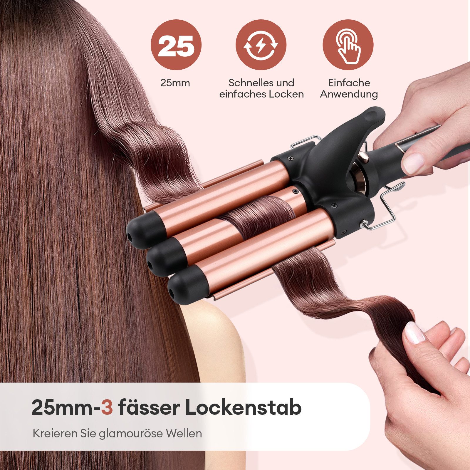 CkeyiN Pro Lockenstab Set 3 in 1,Glätteisen mit Verschiedenen Aufsätzen,Große Locken, Keramik Lockenstab 25mm/32mm,Lockenstäbe 3 Fässer, Ionen-Technologie,Schnellaufheizung,für Lange/kurze Haare