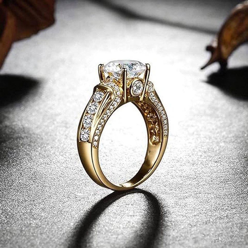 Jumpeak Diamantring Ring im Vintage-Stil mit Diamantbesatz,Diamantring, 1ct, D, VS1, Ehering, Geschenk zum Jahrestag, Geschenk zum Valentinstag,585er Gold