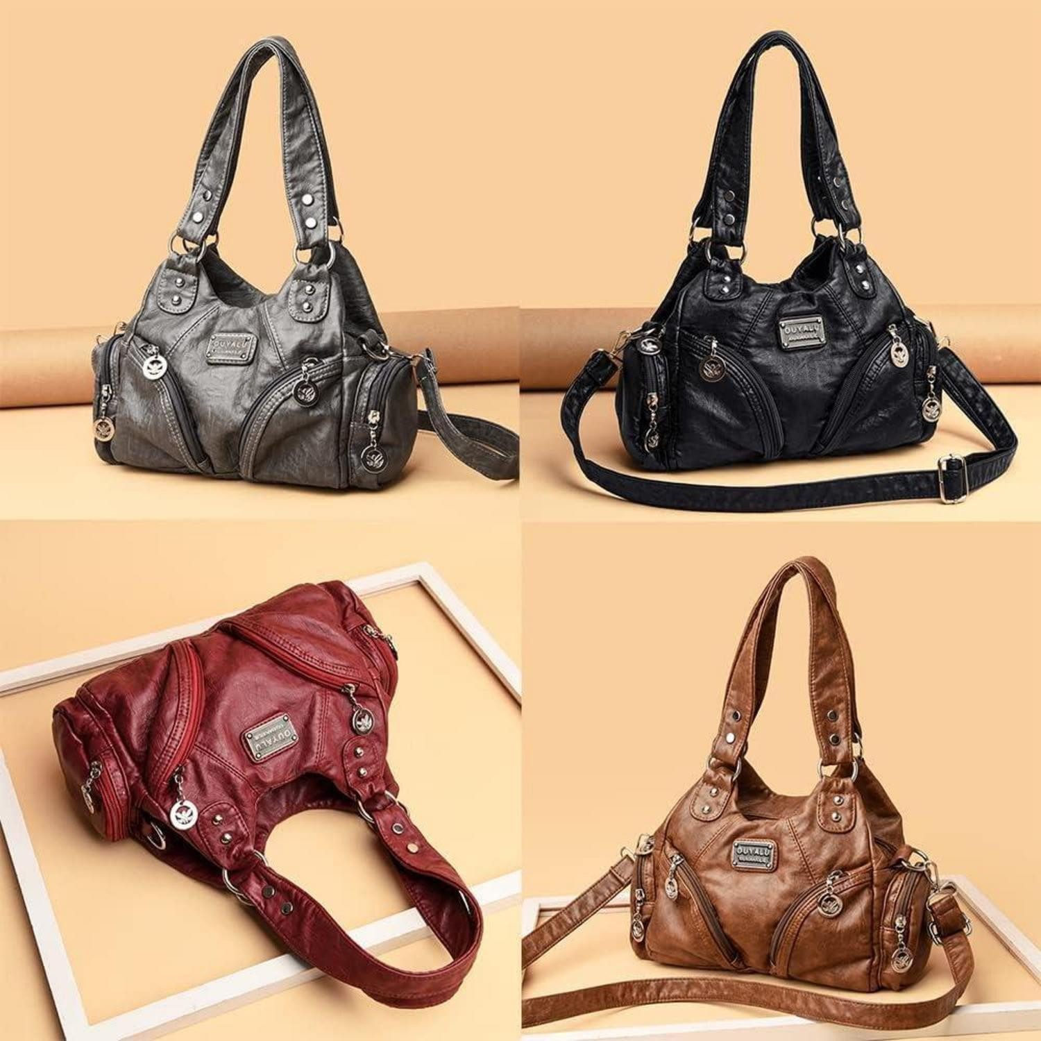 LuxusKollektion Handtasche Damenhandtasche PU-Leder Hobo Vintage Schultertasche Henkeltasche Grau
