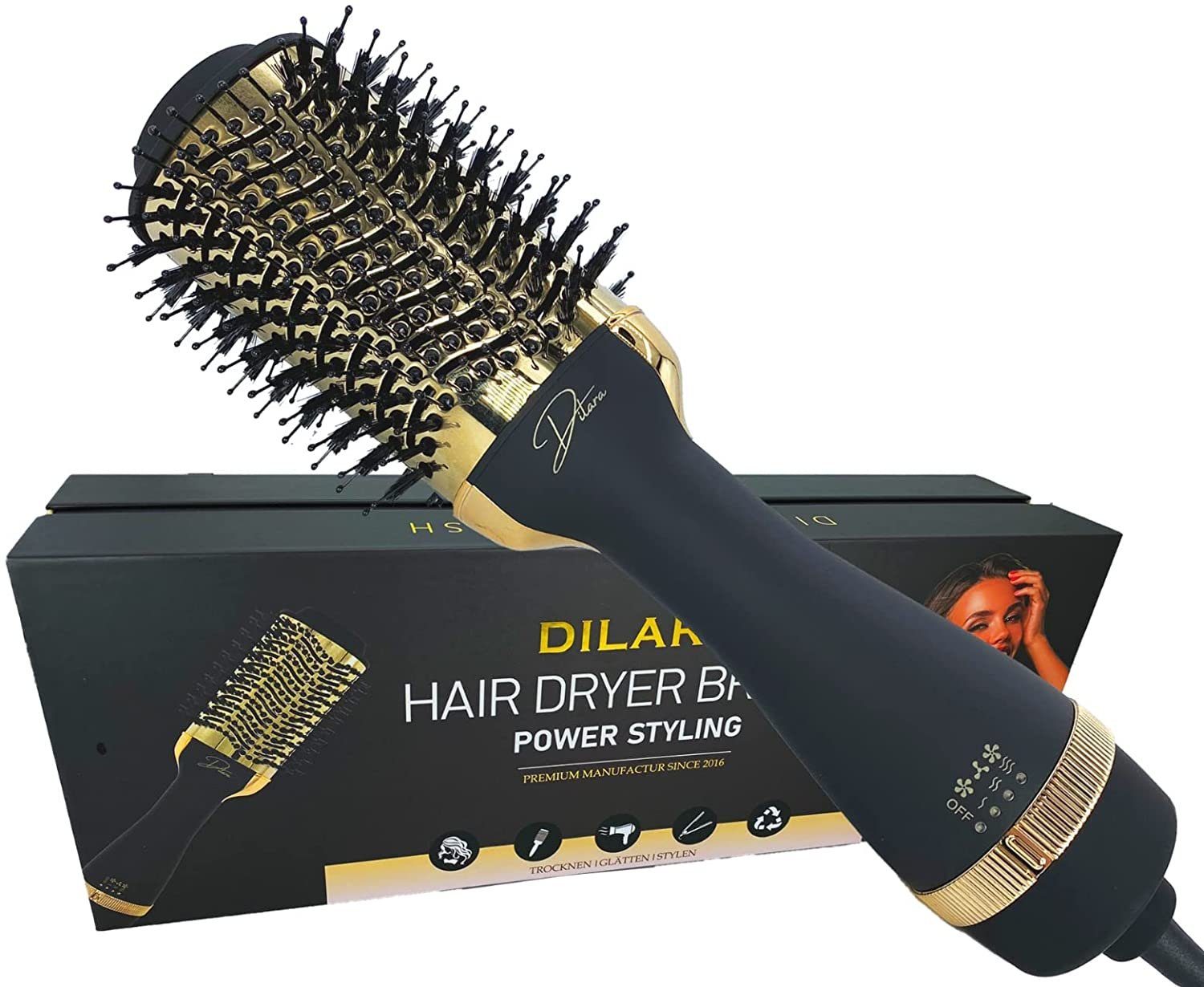 Dilara Elektrohaarbürste Warmluftbürste Föhnbürste 3 in 1 Haartrockner I Rundbürste mit Föhn, Salon-Styling in Minuten – mit Glanz, Volumen & perfektem Finish