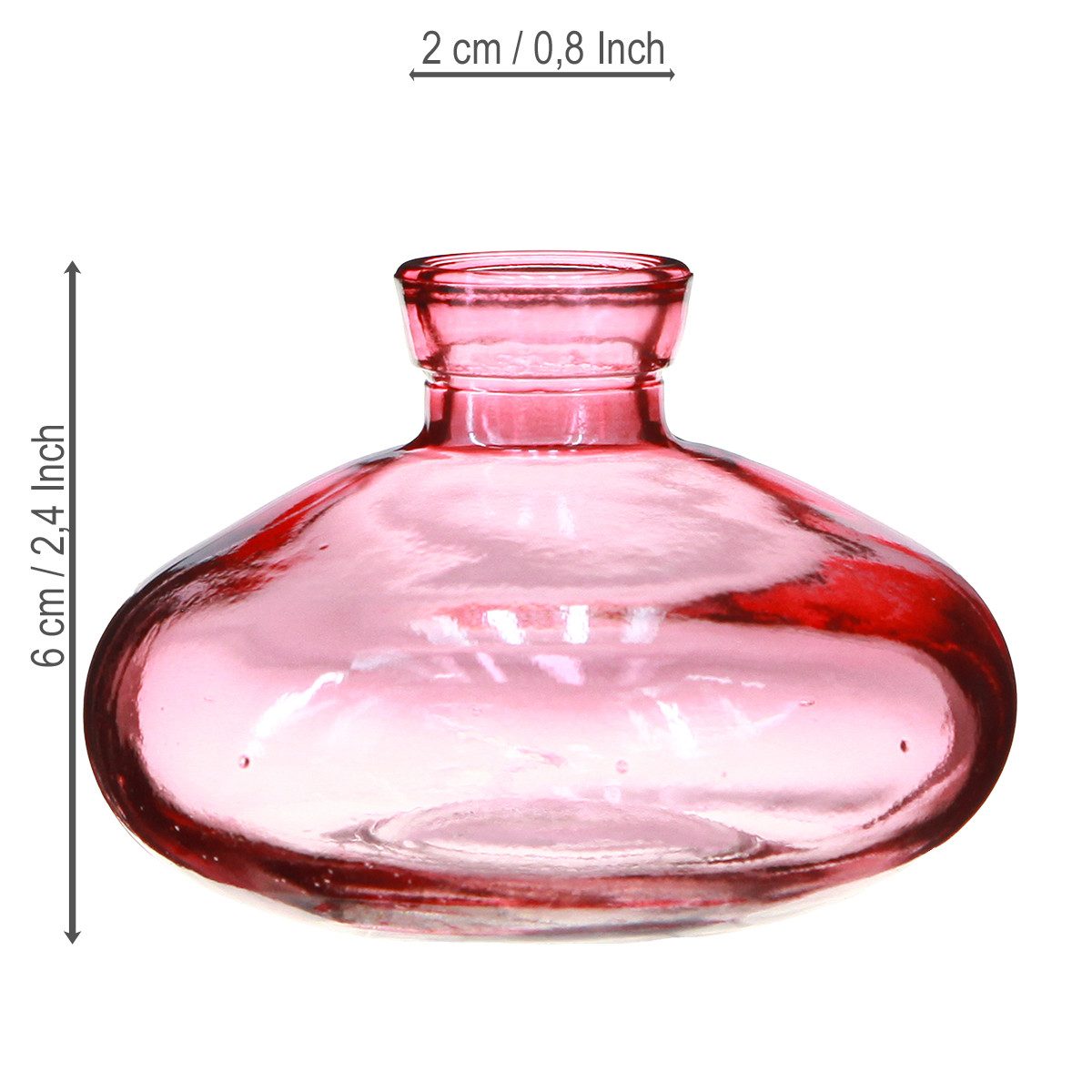 Florists Products Tischvase 6 Rosa Glas Minivasen Bauchig Flach Vintage Tischdeko Ø9cm H6cm, 6 St