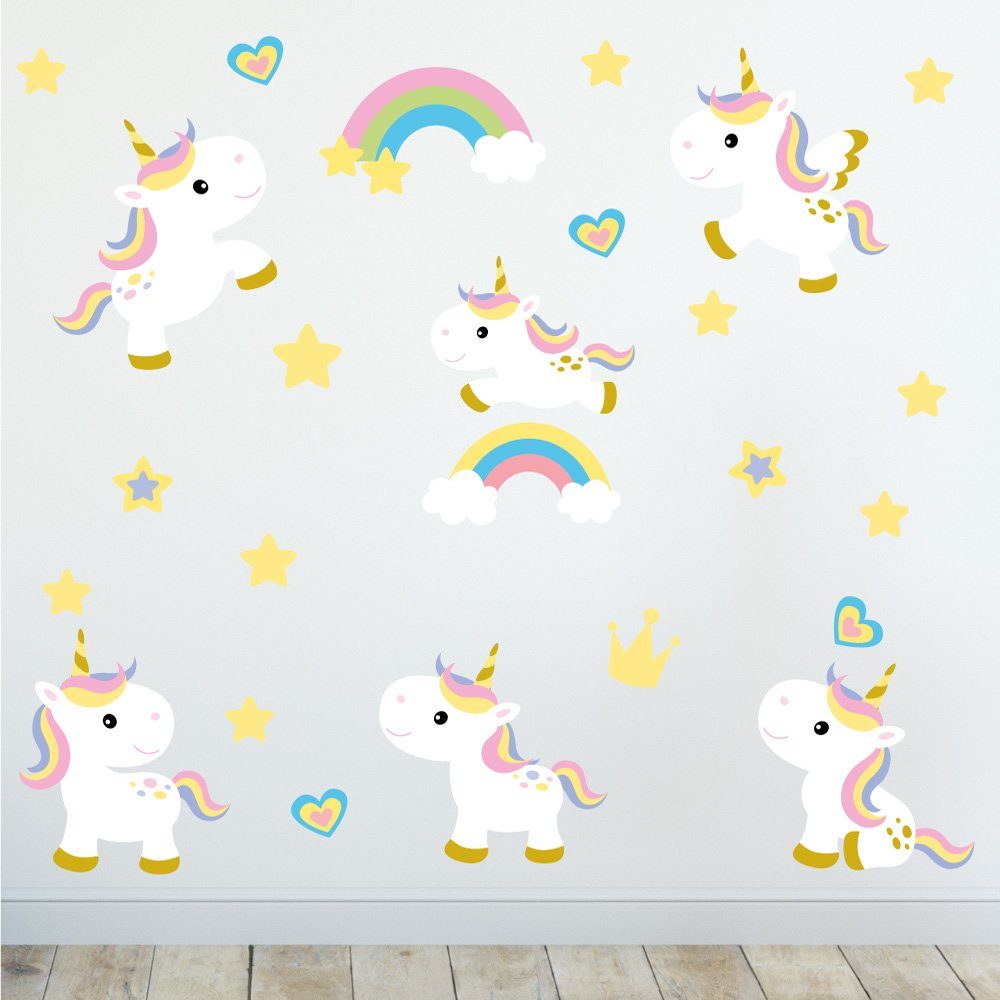 Sunnywall Wandtattoo Cute Unicorn - Einhorn - Wandtattoo Kinderzimmer Baby (6 St), konturgeschnitten – Bild 3 von 5