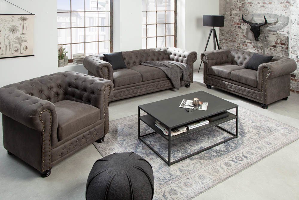 riess-ambiente Sofa CHESTERFIELD 205cm mit taupe, vintage Federkern grau
