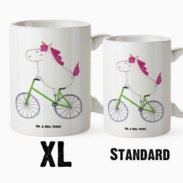 Mr. & Mrs. Panda Tasse Einhorn Radfahrer - Weiß - Geschenk, Jumbo Tasse, Liebeskummer, Große, XL Tasse Keramik, Einzigartiges Design