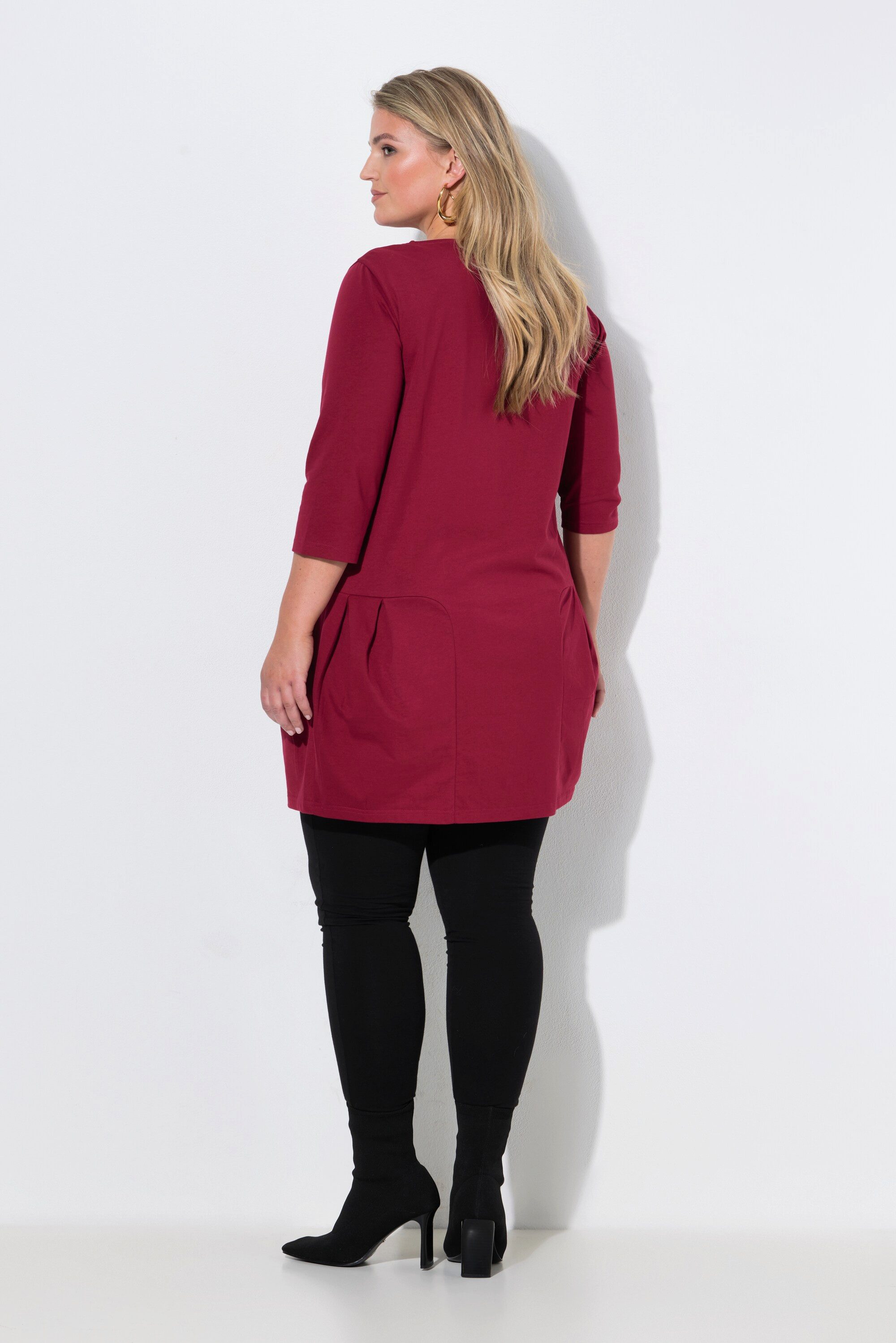 Ulla Popken Maxikleid Jerseykleid Zierfalten A-Linie Rundhals 3/4-Arm