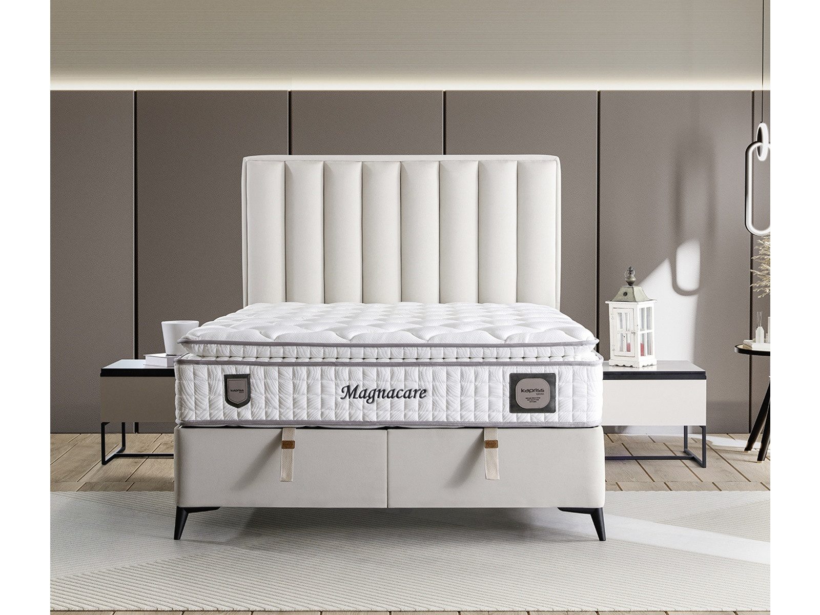 Villa Möbel Boxspringbett Magnecare (Bett (ohne Matratze), Liegefläche 160x200), Bettkasten mit XXL Stauraum und Gasdruckfedern für einfache Handhabung – Bild 3 von 5