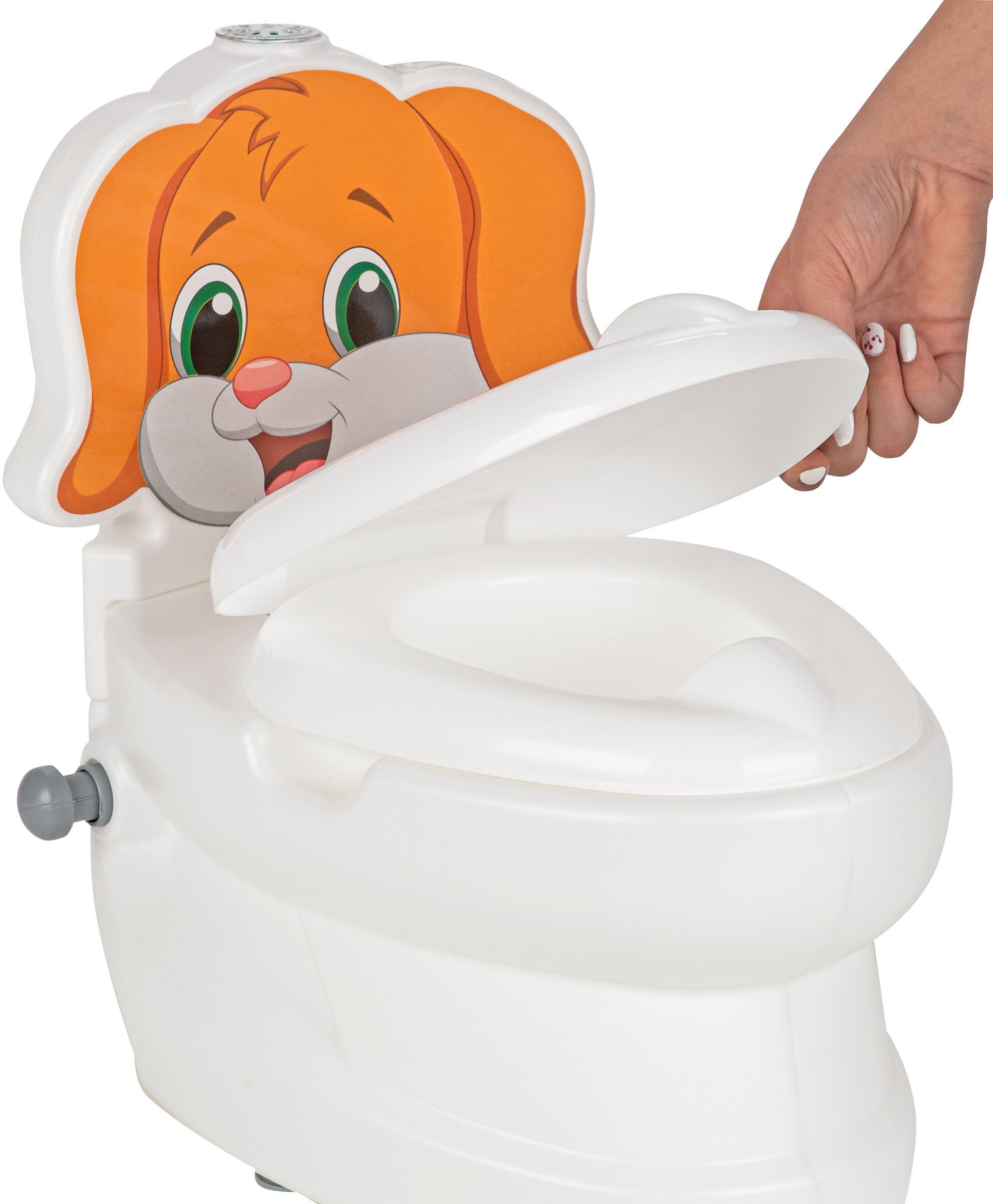 Hund, Meine Toilette, mit kleine Jamara und Toilettentrainer Spülsound Toilettenpapierhalter