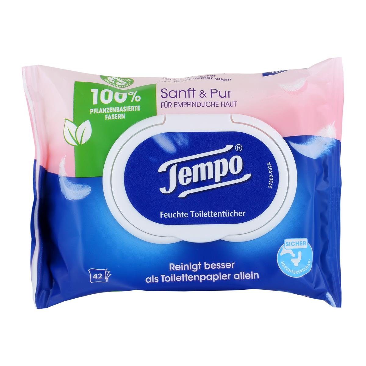TEMPO feuchtes Туалетная бумага Tempo Feuchte Toilettentücher Sanft & Pur 42 Tücher (1er Pack)