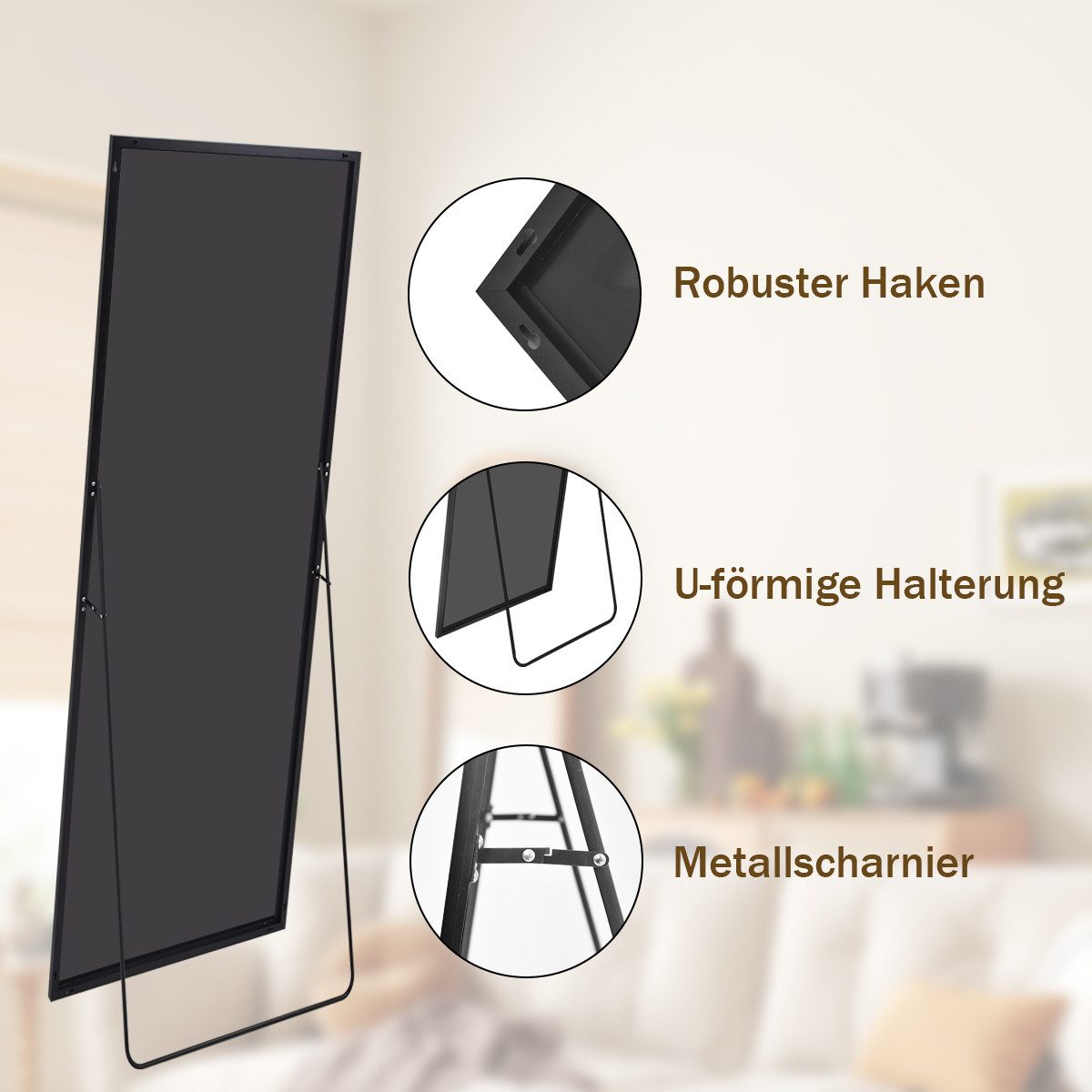 BEAUTYPEAK Standspiegel Rechteckspiegel,senkrecht oder waagerecht hängen (40cm* 140cm,52cm* 161cm, verstärktes Glas, weniger Splitterpotential) – Bild 5 von 5