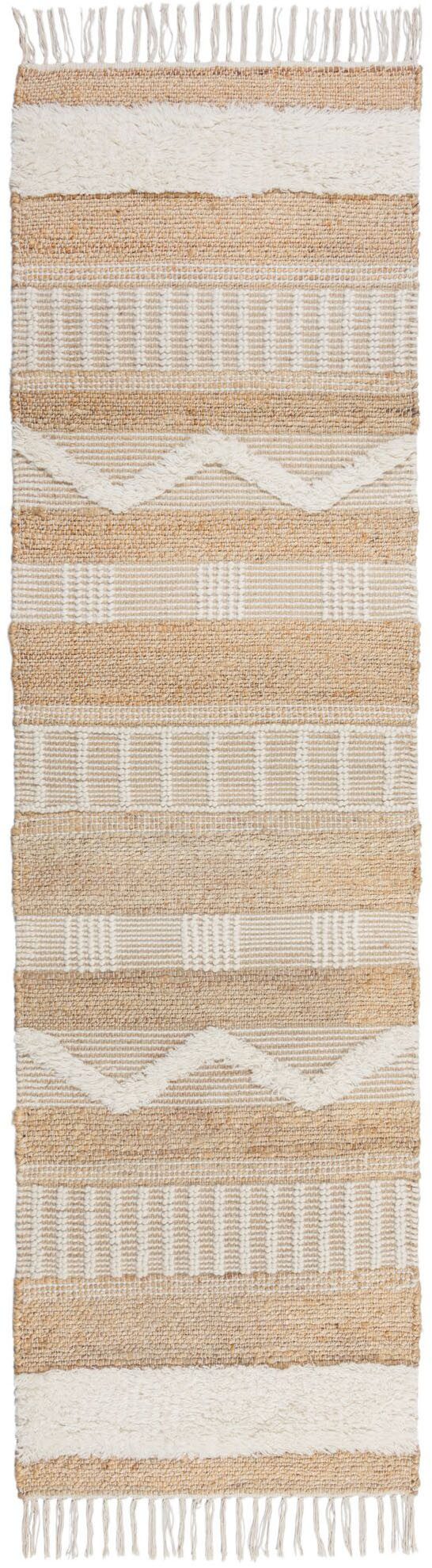 FLAIR RUGS Läufer Medina, mit abstraktem Streifenmuster, rechteckig, Höhe: 12 mm, Boho-Look, aus Naturfasern wie Wolle & Jute, Teppichläufer