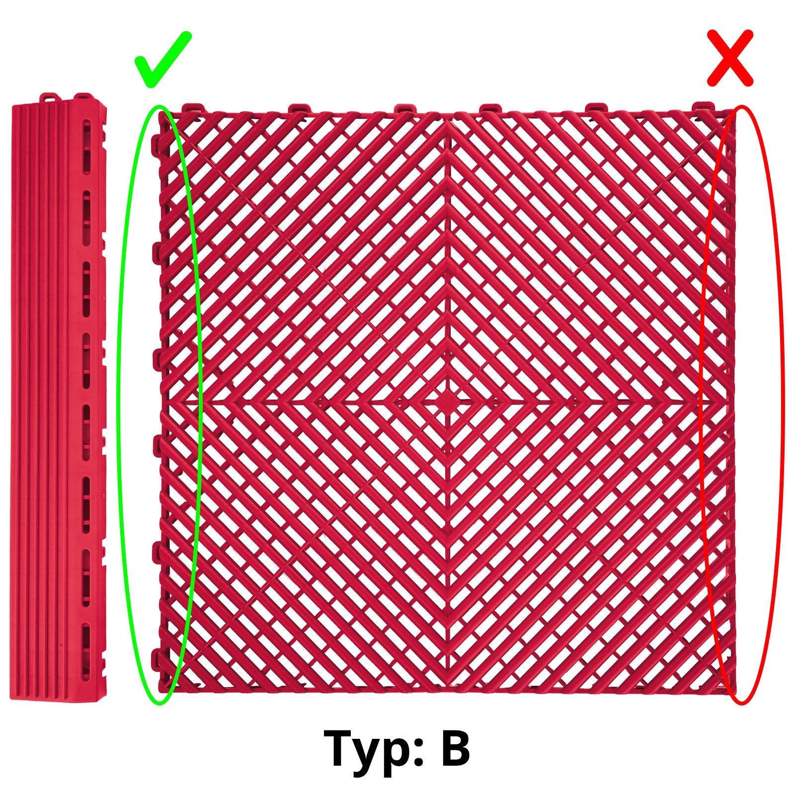 RAMROXX Klickfliese Performance Bodenfliesen Garagenboden Seitenteil Rampe Rot Typ B