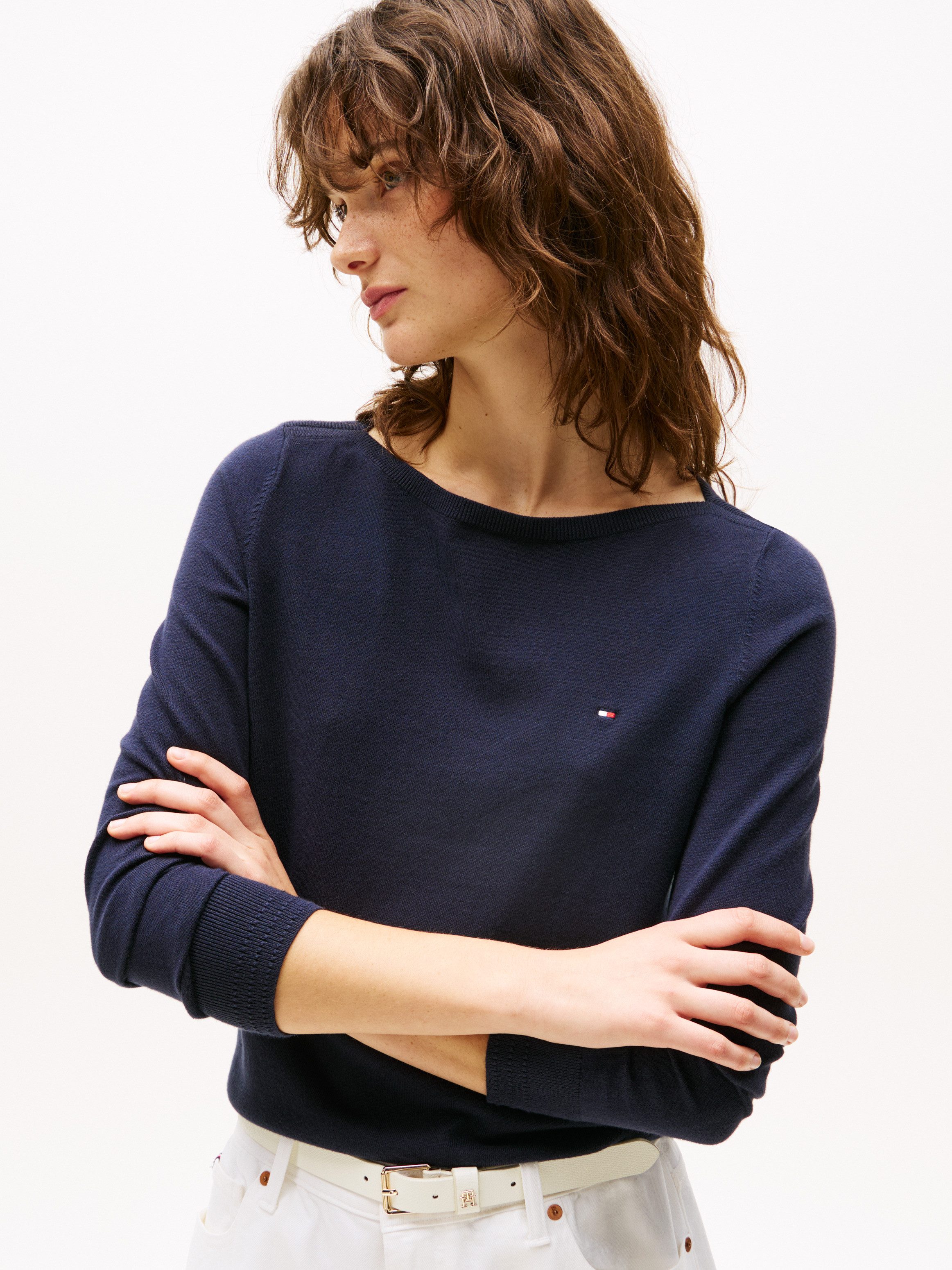 Tommy Hilfiger Strickpullover CO JERSEY STITCH V-NECK SWEATER mit Tommy Hil günstig online kaufen