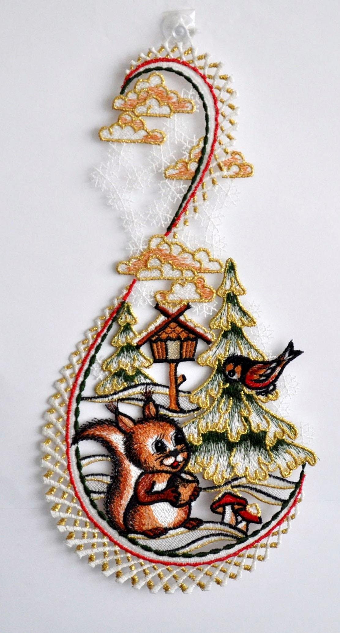 Stickereien Plauen Fensterbild Hase im Wald