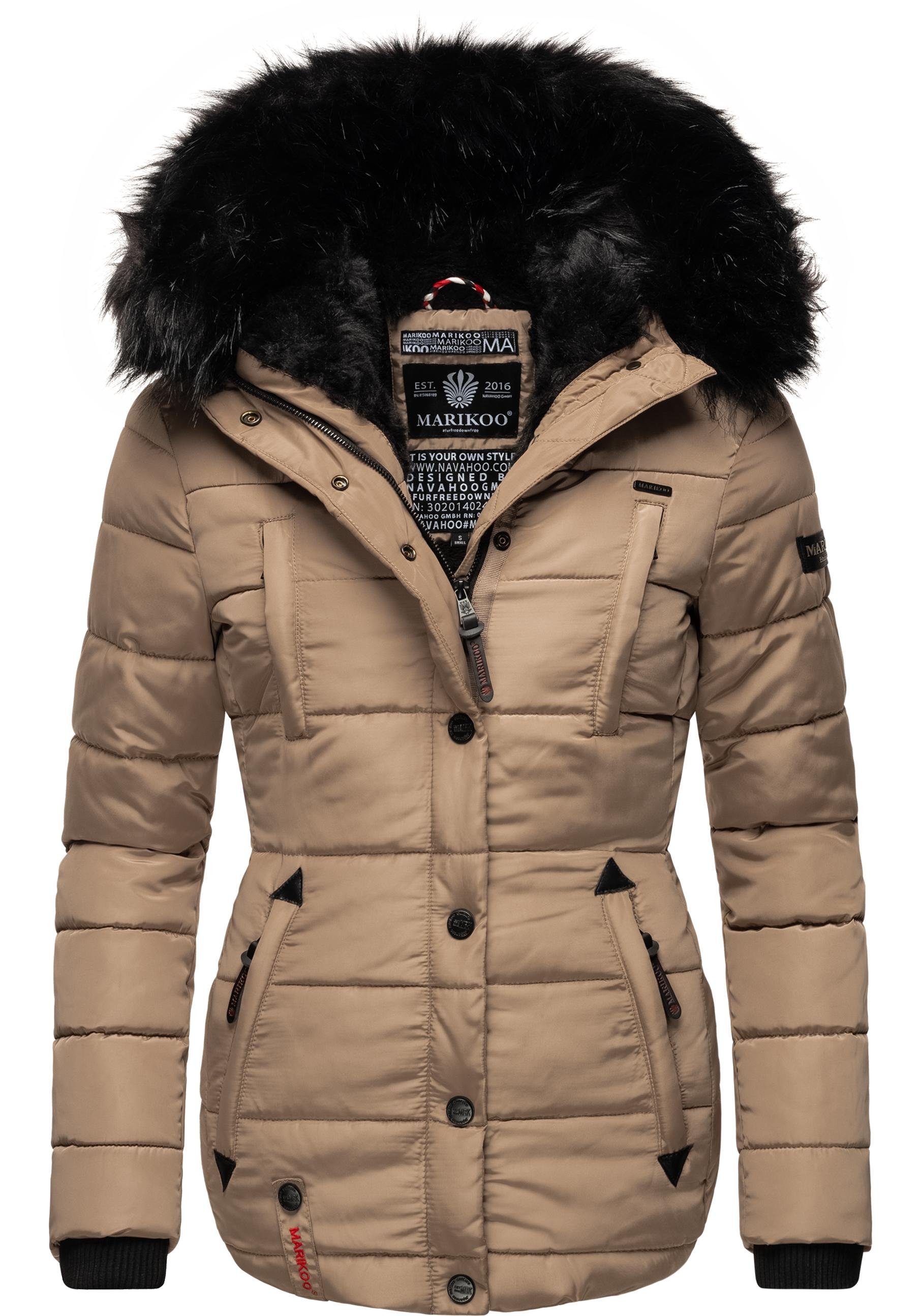Marikoo Steppjacke Lotusblüte hochwertige Winter Jacke mit edler Kunstpelz Kapuze