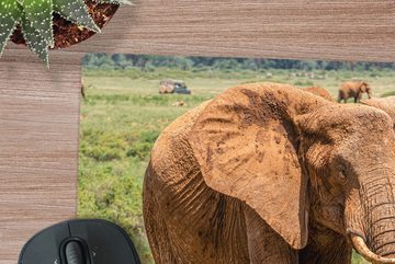 MuchoWow Gaming Mauspad Elefantenbaby mit seiner Mutter im Gras (1-St), Mousepad mit Rutschfester Unterseite, Gaming, 40x40 cm, XXL, Großes