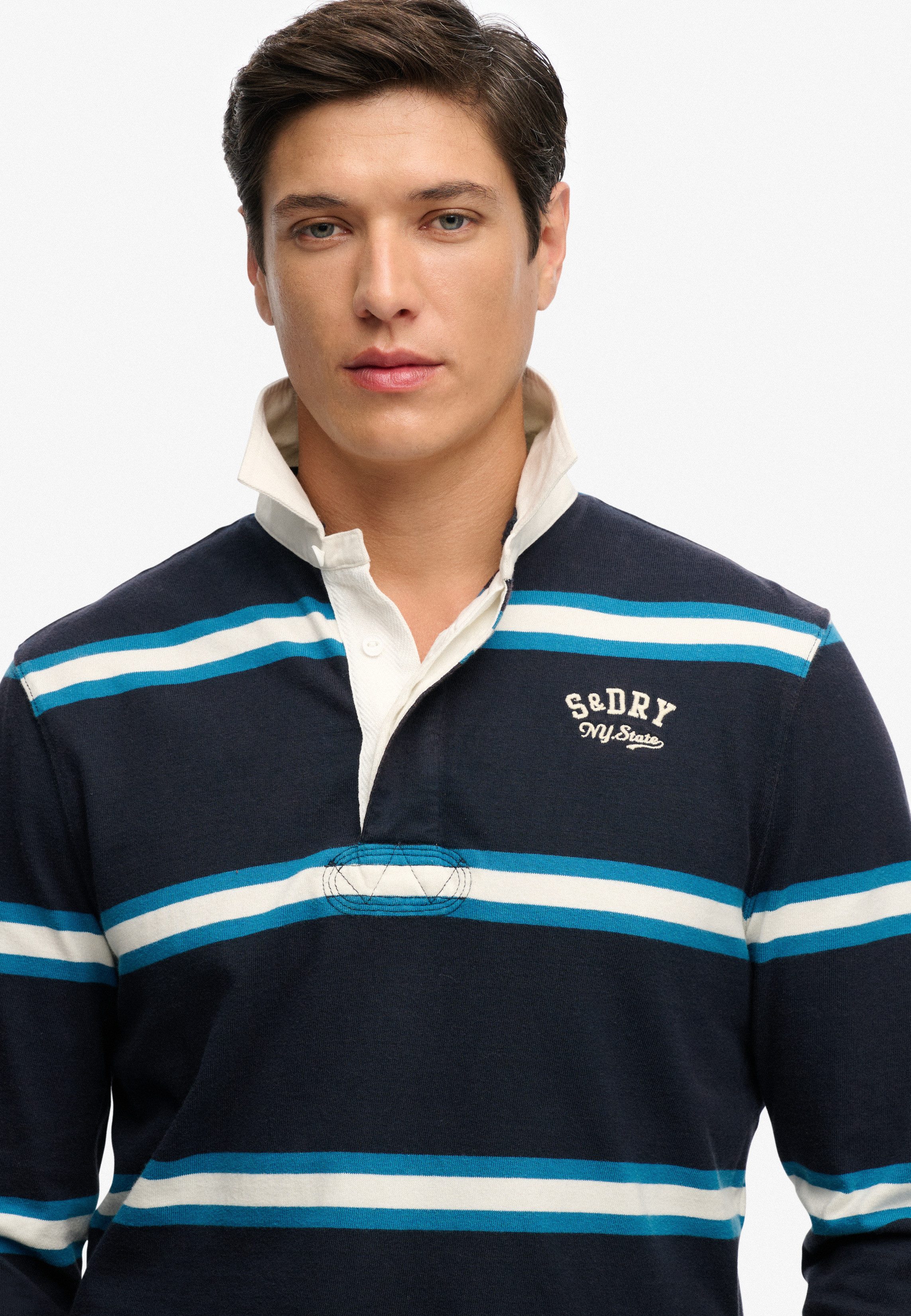 Superdry Langarm-Poloshirt VINTAGE ATHLETIC STRIPE RUGBY Baumwolle, relaxed fit – Bild 4 von 5