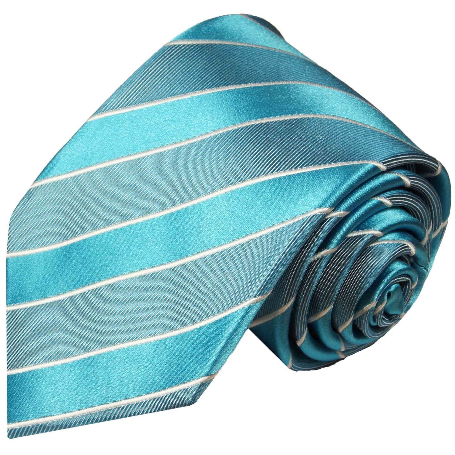 Paul Malone Krawatte Seidenkrawatte Tuch türkis mit 690 Schlips (Set, gestreift und (6cm), Seide Krawatte Einstecktuch) modern Herren 100% 2-St., Schmal