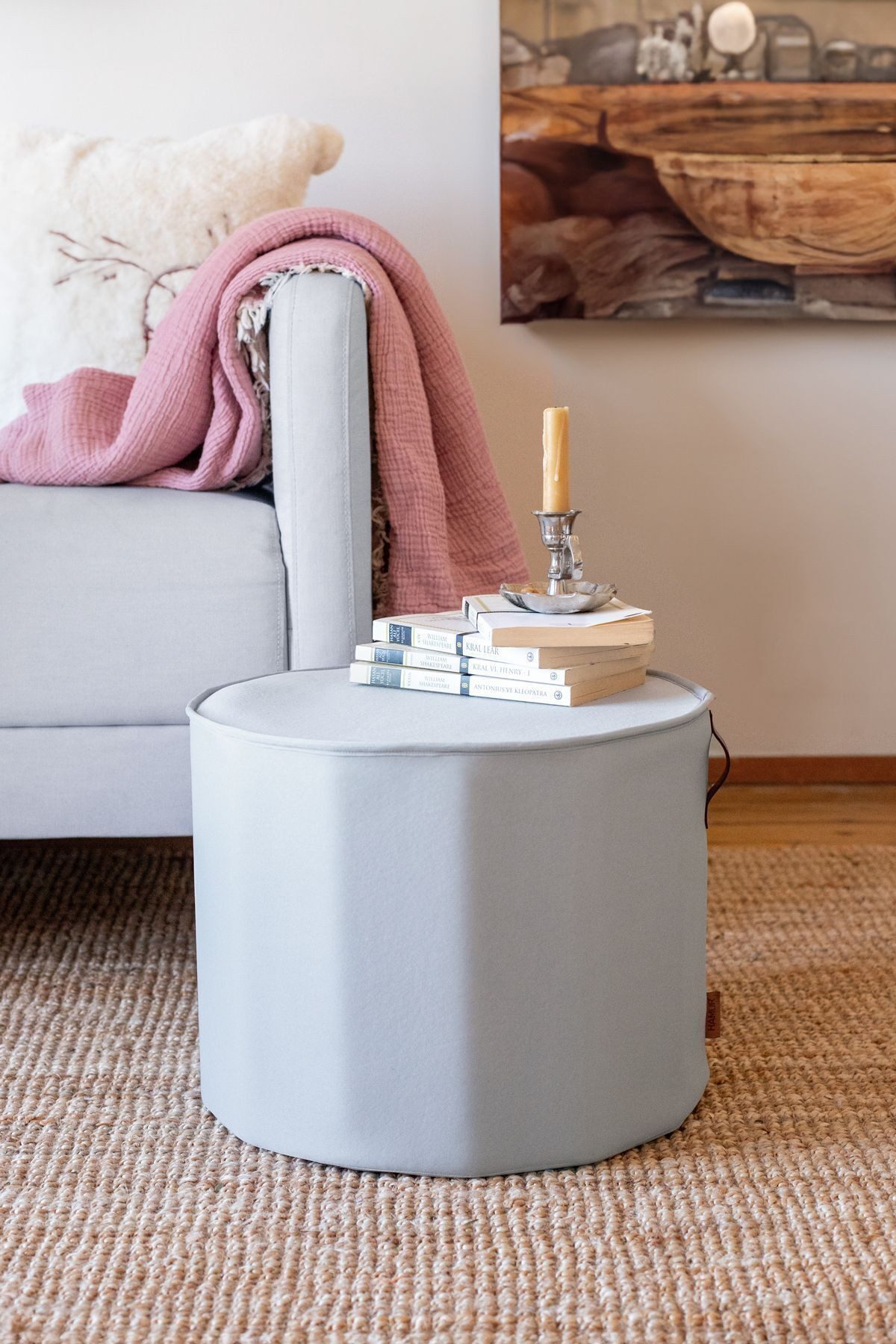 en.casa Polsterbank (1-St), Zylinder-Pouf mit waschbarem Bezug 40 x 32 cm Polyester Grau 89860278