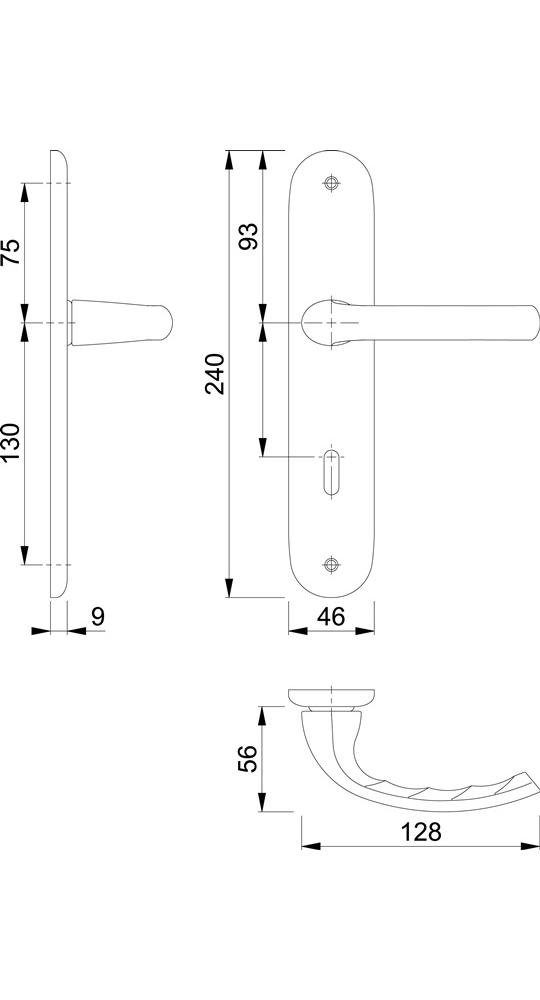 Langschildgarnitur / 1710/273P Tôkyô HOPPE Türbeschlag 72 Aluminium rechts mm OB DIN links F2