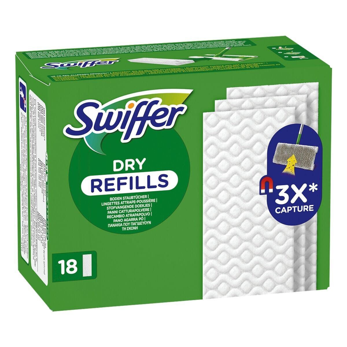 Swiffer DRY REFILLS Reinigungstücher (Nachfüllpack Trockene Bodentücher, 18 Stück)